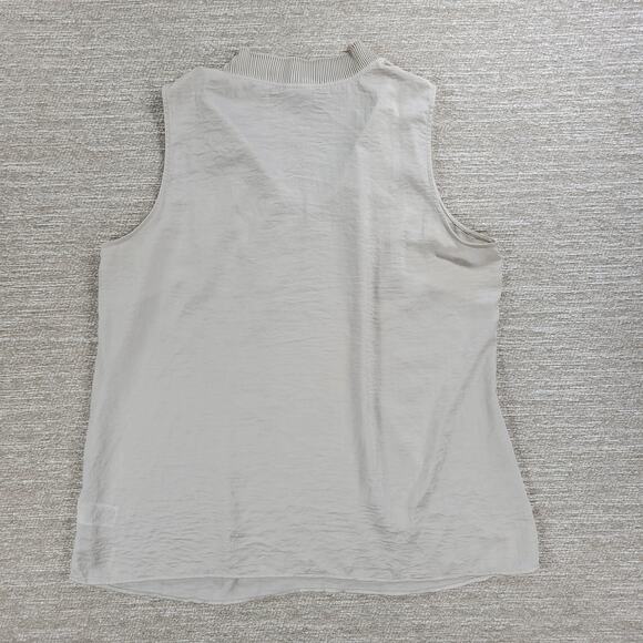 CAbi Snapshot Satin Top Womens Large Ivory Pleated Collar V-Neck Tank Shirt - Picture 11 of 11